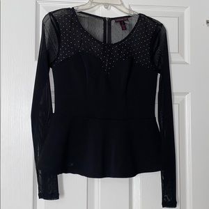Black blouse with mesh detail, new with tags